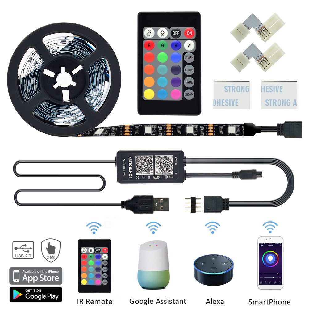 LED Wi-Fi Alexa TV Backlight Kit, 5VDC 6.56 Ft Multi-Color RGB Flexible LED Strip Lights + USB Wi-Fi Remote Controller For TV/ PC/ LCD/Desktop Monitors Background Lighting LED Wi-Fi Alexa TV Backlight Kit, 5VDC 6.56 Ft Multi-Color RGB Flexible LED Strip Lights + USB Wi-Fi Remote Controller For TV/ PC/ LCD/Desktop Monitors Background Lighting